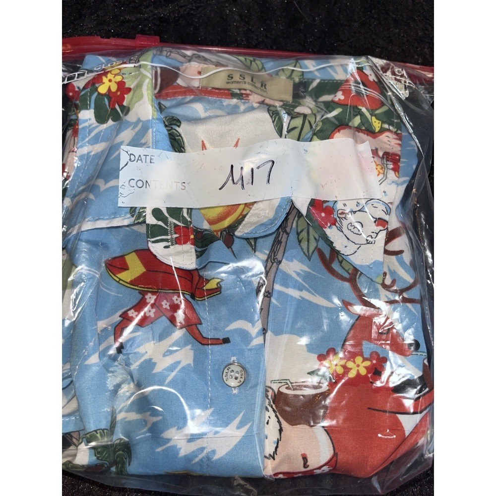 Santa Claus Hawaiian Tropical Short Sleeve‎ Shirt by SSLR Womens L - Picture 8 of 8